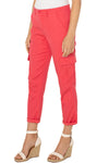 Liverpool Cargo Crop with Cuff in Watermelon. Mid rise roll cuff pant with button and zipper closure. Belt loops. 2 front slash pockets, 2 back welt pockets. Side cargo pockets with flap. 26" inseam._t_33983295193288
