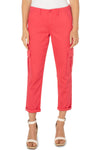 Liverpool Cargo Crop with Cuff in Watermelon.  Mid rise roll cuff pant with button and zipper closure.  Belt loops.  2 front slash pockets, 2 back welt pockets.  Side cargo pockets with flap.  26" inseam. _t_33983295160520