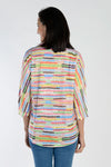 Atelier 5 Notched V Tee. Multi colored broken stripe screen print lightweight knit. V neck with dolman 3/4 sleeve. High low hem. Relaxed fit._t_34114827092168