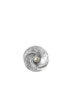 The Shell and Pearl Magnetic Brooch features a luminous cream color pearl bead in the center, and textured petal like swirls outlined by rows of sparkling rhinestones. Wear on a jacket, blouse, dress, hat, purse, and more - No limitations on placement!_32831124996296