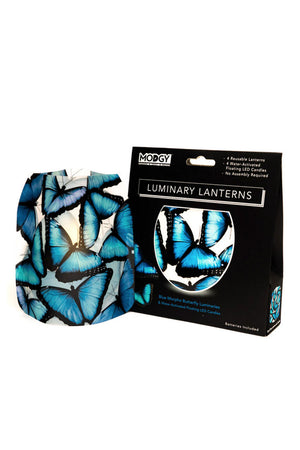 Blue Butterfly Luminaries, blue and black butterflys on translucent background_32638438965448