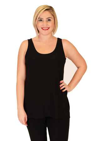 Sympli Go to Tank Relax in Black.  Sleeveless scoop neck tank.  A line shape.  Side slits._8301636026466