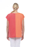 Terra Cap Sleeve Duo Top. Crew neck cap sleeve tee. Top is split down the middle front and back and color-blocked in 2 complementary shades. Side slits. High low hem. Relaxed fit._t_33977935593672