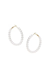 The Pearly Hoop Earrings are classic and chic hoop earrings each featuring 23 luminous imitation pearl beads on a golden wire hoop secured by a standard hypoallergenic earring post and hinged clasp._t_33085569794248