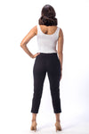 Holland Ave Susan Denim Crop PantHolland Ave Susan Denim Crop Pant in Black. Pull on hidden waistband pant with faux zipper flap. Snug through hip falls straight to hem. Side slits. 25" inseam._t_13120060325986