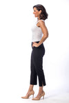 Holland Ave Susan Denim Crop PantHolland Ave Susan Denim Crop Pant in Black. Pull on hidden waistband pant with faux zipper flap. Snug through hip falls straight to hem. Side slits. 25" inseam._t_13120060391522