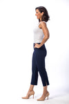 Holland Ave Susan Denim Crop PantHolland Ave Susan Denim Crop Pant in Denim. Pull on hidden waistband pant with faux zipper flap. Snug through hip falls straight to hem. Side slits. 25" inseam._t_13297465852013