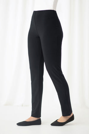 Sympli Narrow Pant Long in Black.  31" inseam.  Elastic waist slim pant with side slits._30900601356488