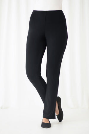 Sympli Narrow Pant Long in Black.  31" inseam.  Elastic waist slim pant with side slits._30900601422024