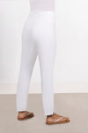 Sympli Narrow Pant Midi in White. Hidden elastic waist pull on pant with slim leg. Side slits at hem. 28" inseam_t_33995505434824