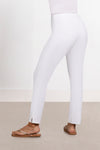 Sympli Narrow Pant Midi in White. Hidden elastic waist pull on pant with slim leg. Side slits at hem. 28" inseam_t_33995505336520