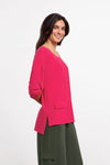 Sympli Elbow Sleeve Safari Top in Watermelon. Scoop neck elbow sleeve top with button tab. Single front patch pocket with flap. High low hem. Side slits. Relaxed fit._t_33977432703176