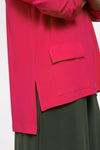 Sympli Elbow Sleeve Safari Top in Watermelon. Scoop neck elbow sleeve top with button tab. Single front patch pocket with flap. High low hem. Side slits. Relaxed fit._t_33977432604872