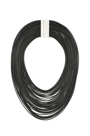 The Tight Rope Necklace is a multi-strand layered collar necklace made of lightweight, faux leather cords and secured by a hypoallergenic nickel snap magnet clasp._32558742831304
